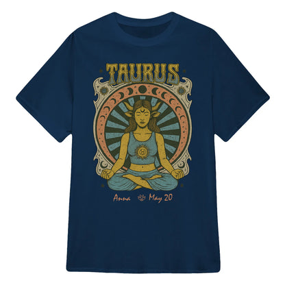 Zodiac Taurus Meditation Mandala Sun and Moon Symbols Yoga Classic Unisex T-Shirt | 5To9Style