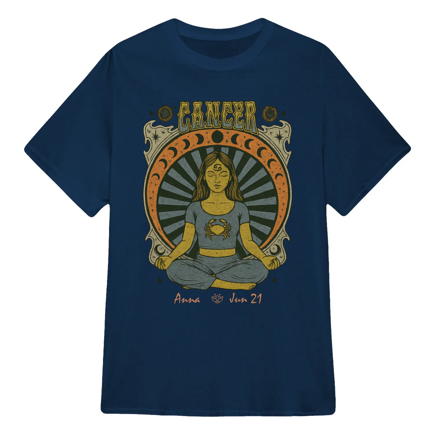 Zodiac Cancer Meditation Mandala Sun and Moon Symbols Yoga Classic Unisex T-Shirt | 5To9Style
