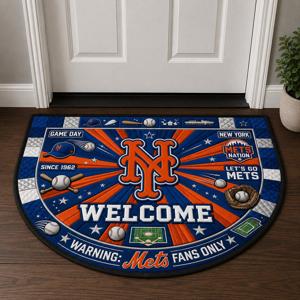 Baseball All Teams Custom Quilted Print Premium Welcome Mat Washable Black Border – Personalized Baseball Doormat