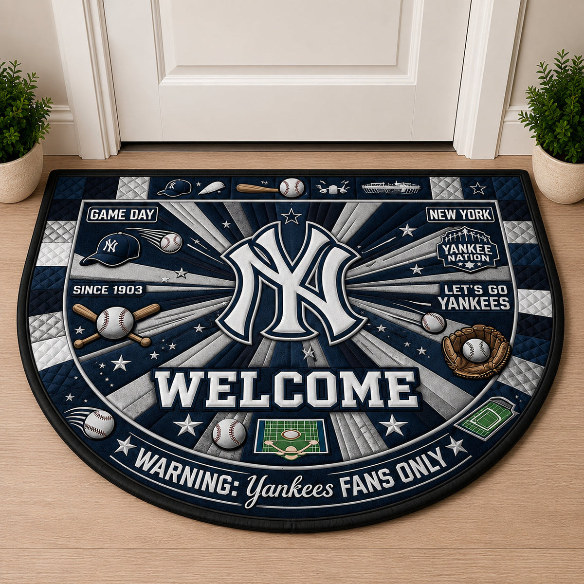Baseball All Teams Custom Quilted Print Premium Welcome Mat Washable Black Border – Personalized Baseball Doormat