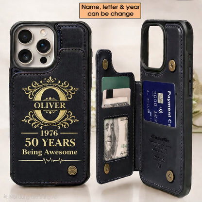Age personalized name, year, letter for birthday Leather Flip Wallet Phone Case