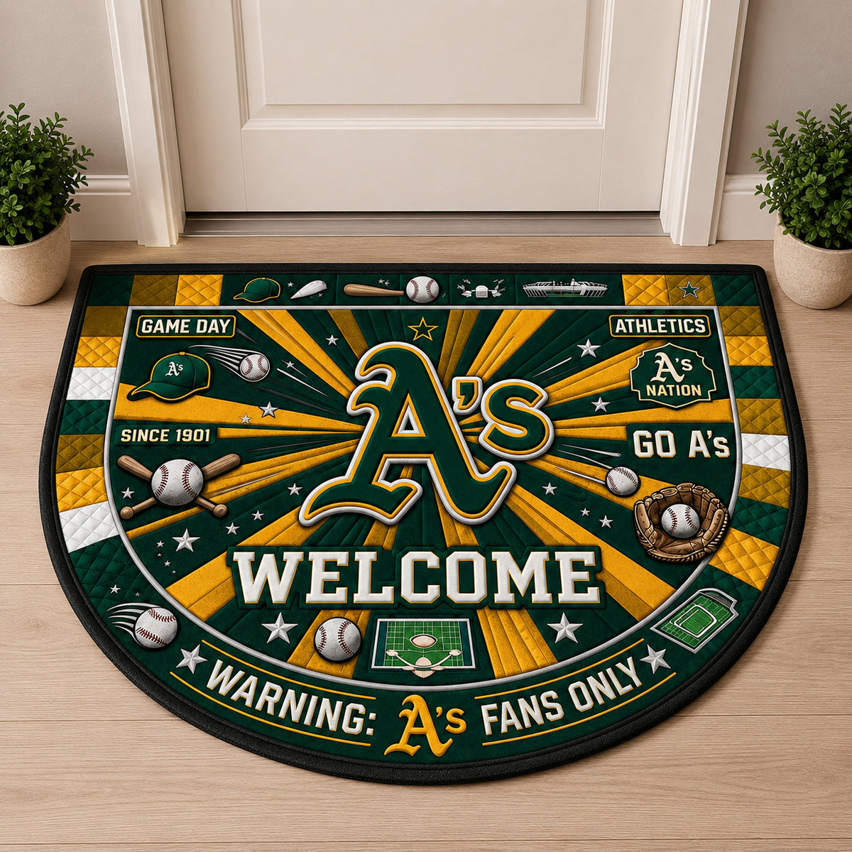 Baseball All Teams Custom Quilted Print Premium Welcome Mat Washable Black Border – Personalized Baseball Doormat