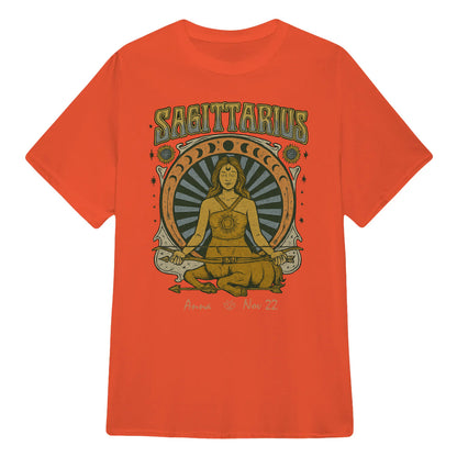 Zodiac Sagittarius Meditation Mandala Sun and Moon Symbols Yoga Classic Unisex T-Shirt | 5To9Style