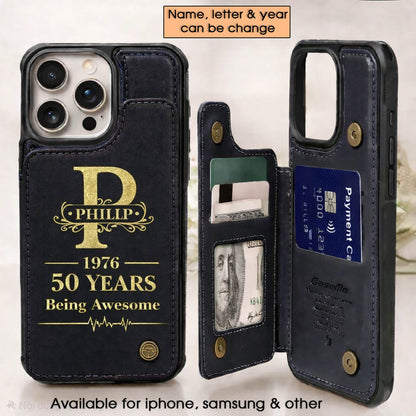 Age personalized name, year, letter for birthday Leather Flip Wallet Phone Case