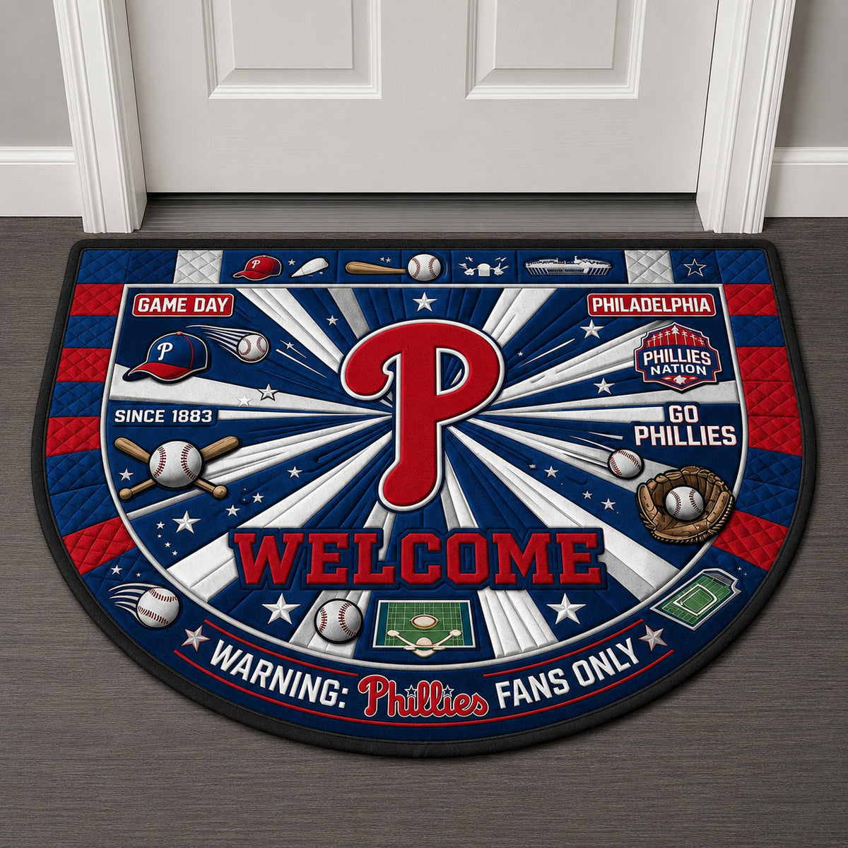 Baseball All Teams Custom Quilted Print Premium Welcome Mat Washable Black Border – Personalized Baseball Doormat