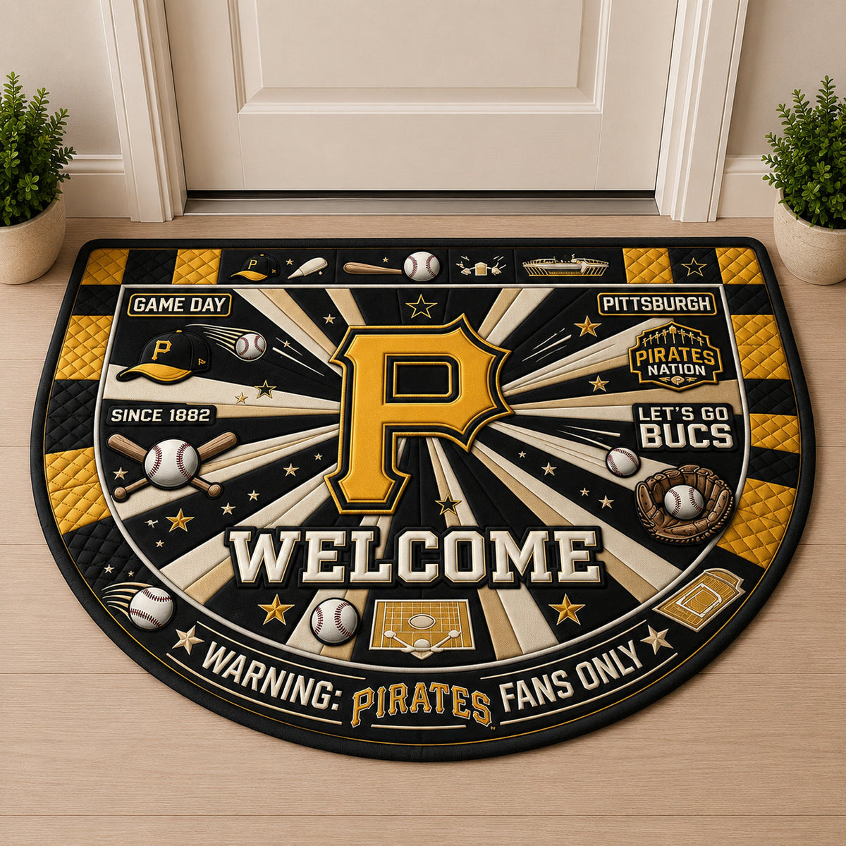 Baseball All Teams Custom Quilted Print Premium Welcome Mat Washable Black Border – Personalized Baseball Doormat
