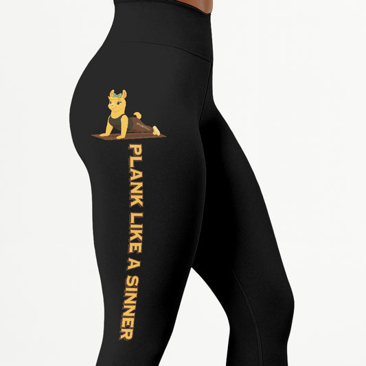 Plank Like A Sinner Chill Llama Yoga Pants All-Over Print Women's High Waist Leggings | 5To9Style