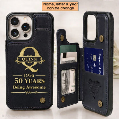 Age personalized name, year, letter for birthday Leather Flip Wallet Phone Case