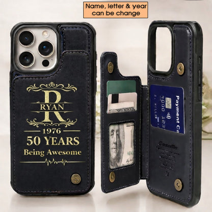 Age personalized name, year, letter for birthday Leather Flip Wallet Phone Case