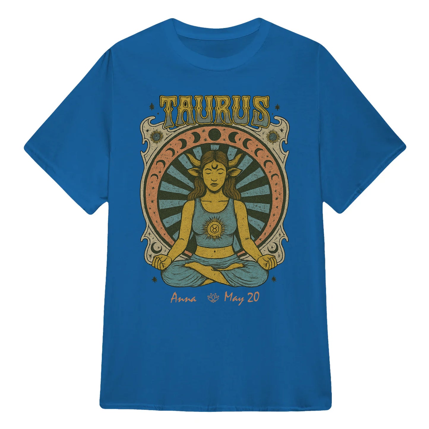 Zodiac Taurus Meditation Mandala Sun and Moon Symbols Yoga Classic Unisex T-Shirt | 5To9Style