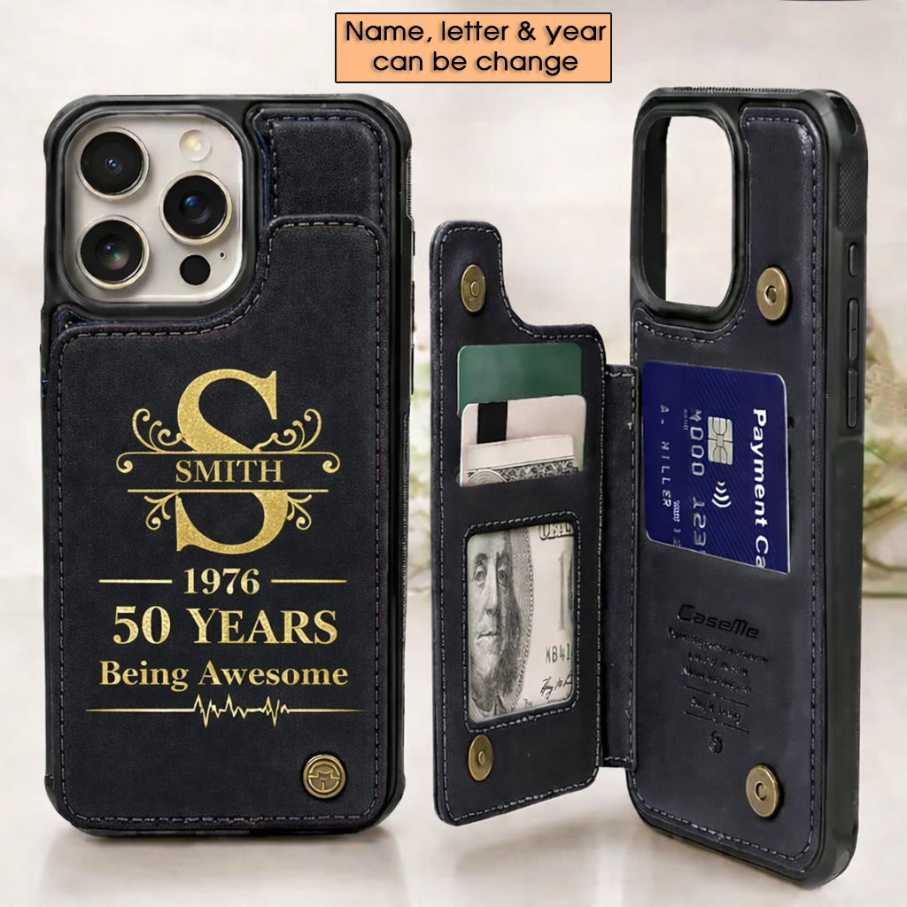 Age personalized name, year, letter for birthday Leather Flip Wallet Phone Case