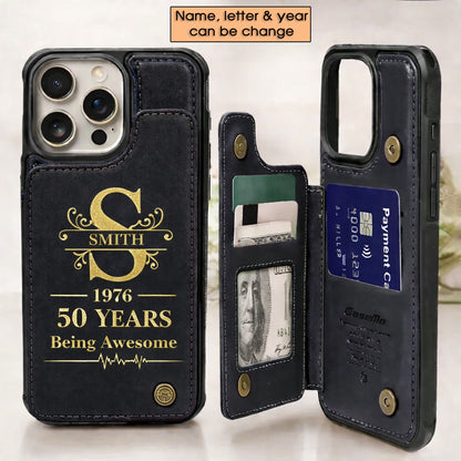 Age personalized name, year, letter for birthday Leather Flip Wallet Phone Case