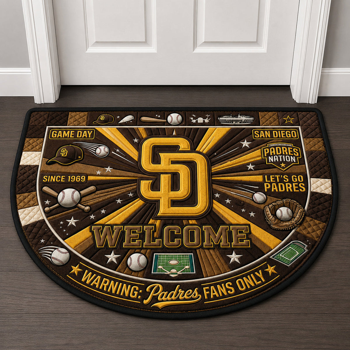 Baseball All Teams Custom Quilted Print Premium Welcome Mat Washable Black Border – Personalized Baseball Doormat
