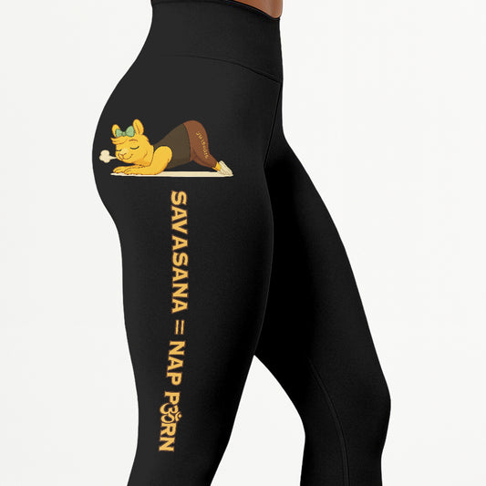 Savasana = Nap Porn Chill Llama Yoga Pants All-Over Print Women's High Waist Leggings | 5To9Style