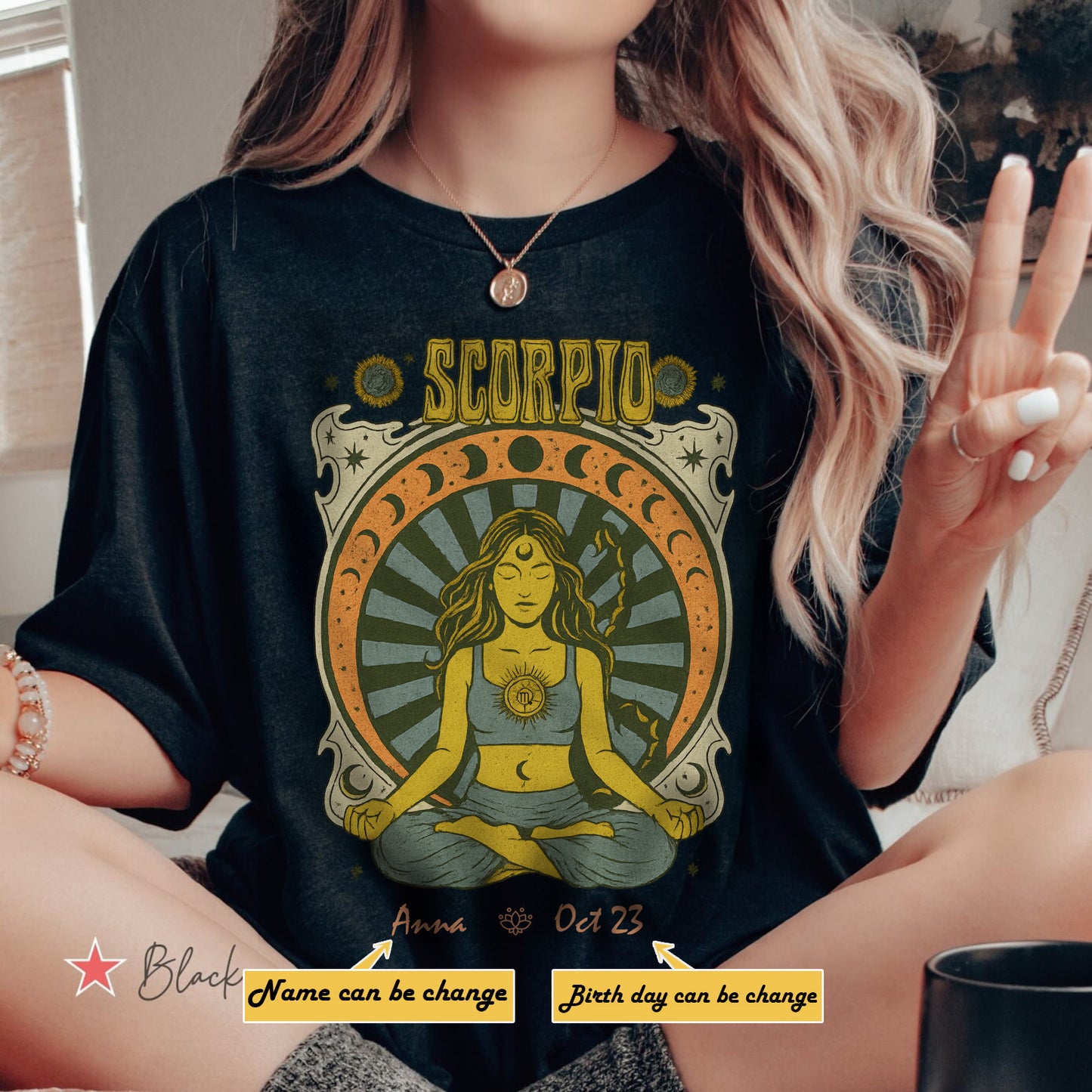 Zodiac Scorpio Meditation Mandala Sun and Moon Symbols Yoga Classic Unisex T-Shirt | 5To9Style