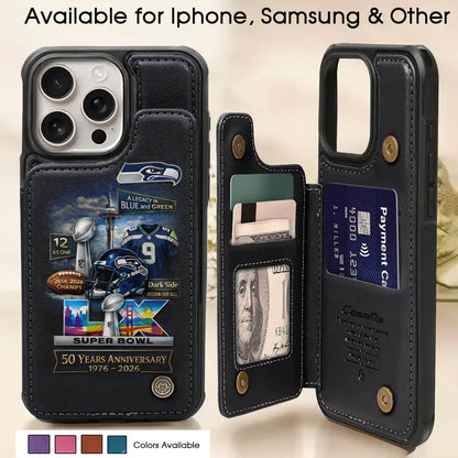Football Super Bowl Phone Case SH Football LX Champion 2026 Leather Flip Wallet Phone Case