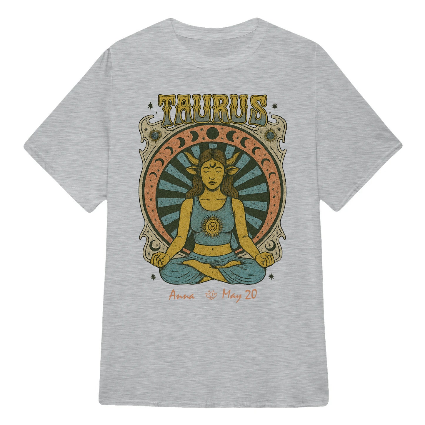 Zodiac Taurus Meditation Mandala Sun and Moon Symbols Yoga Classic Unisex T-Shirt | 5To9Style