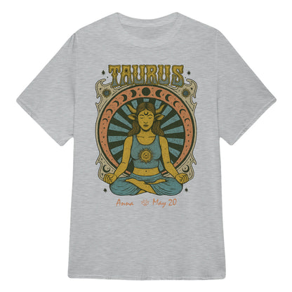 Zodiac Taurus Meditation Mandala Sun and Moon Symbols Yoga Classic Unisex T-Shirt | 5To9Style