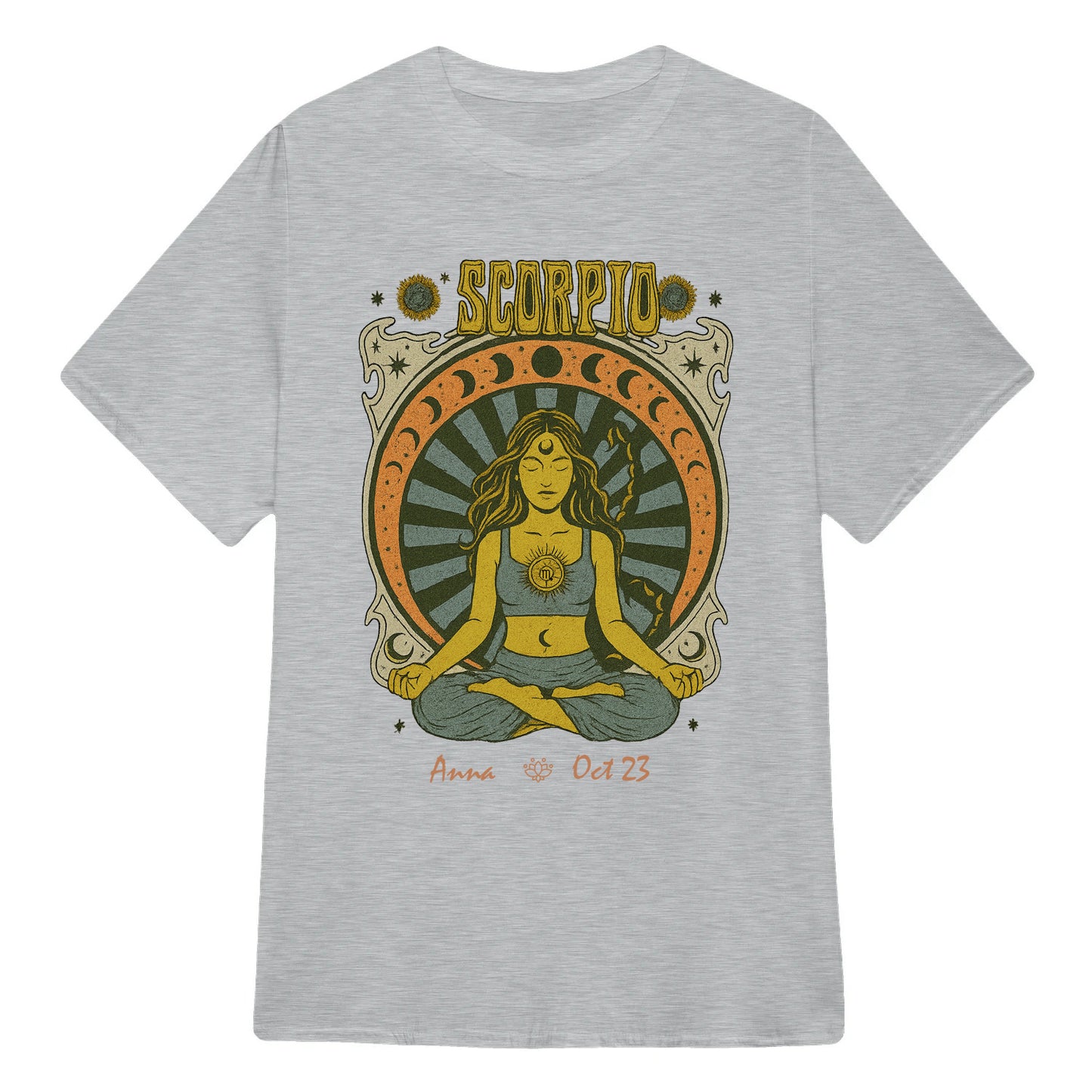 Zodiac Scorpio Meditation Mandala Sun and Moon Symbols Yoga Classic Unisex T-Shirt | 5To9Style