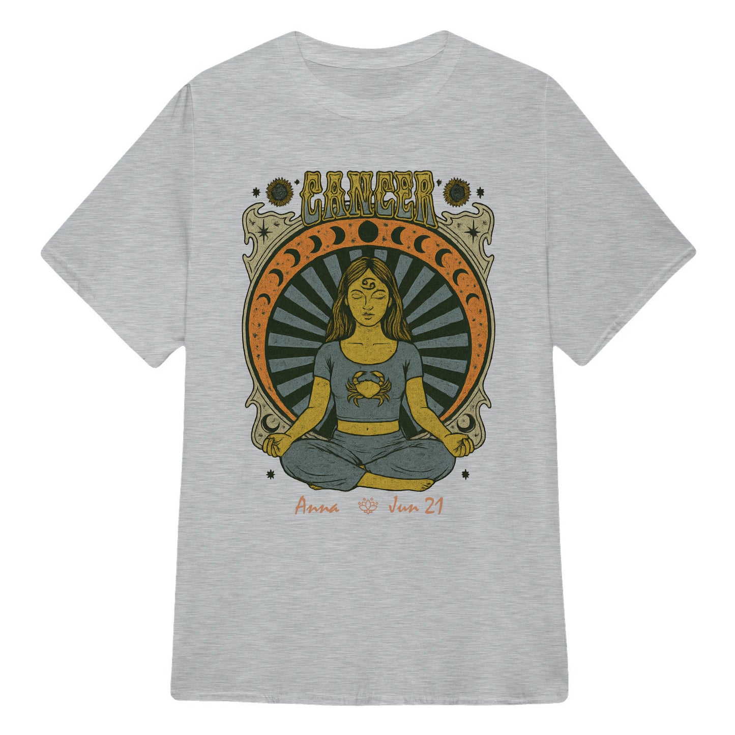 Zodiac Cancer Meditation Mandala Sun and Moon Symbols Yoga Classic Unisex T-Shirt | 5To9Style
