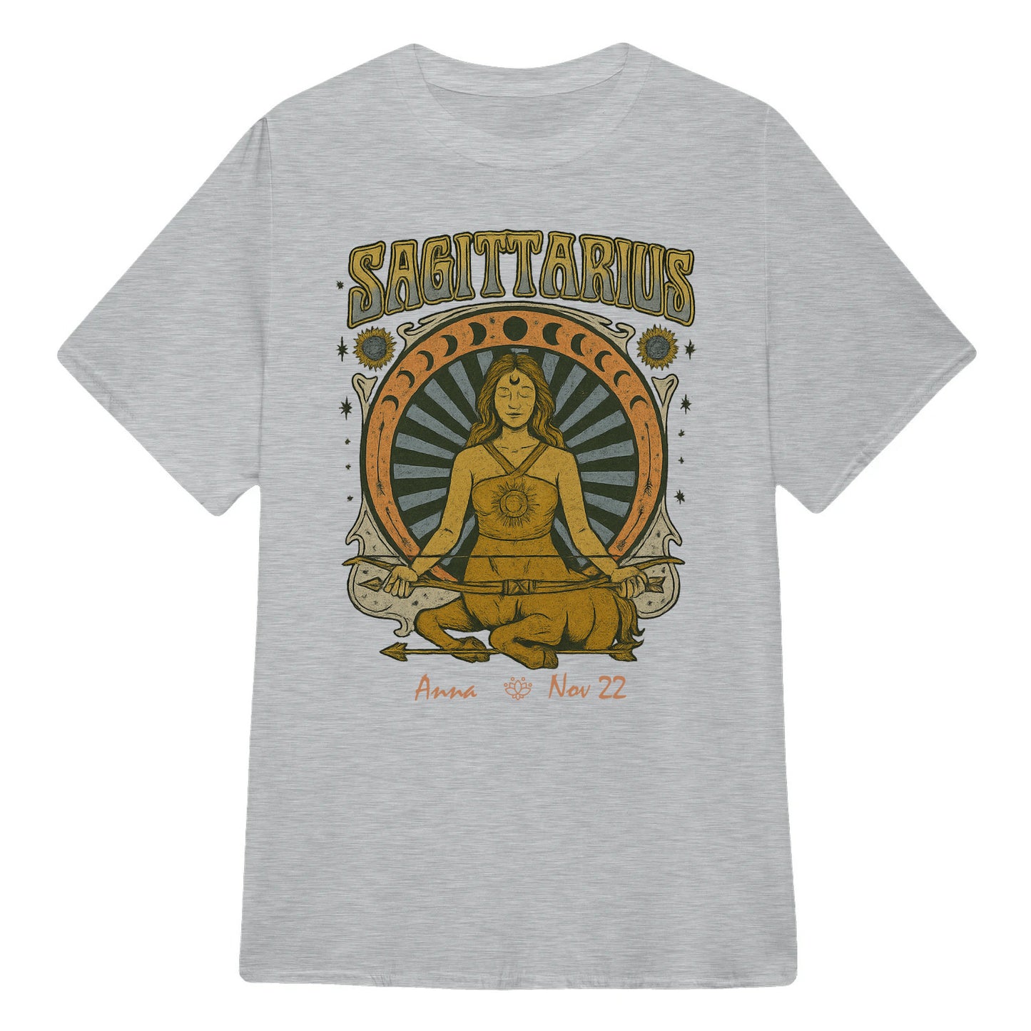 Zodiac Sagittarius Meditation Mandala Sun and Moon Symbols Yoga Classic Unisex T-Shirt | 5To9Style