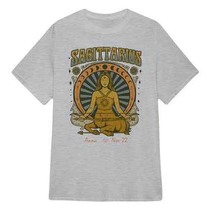 Zodiac Sagittarius Meditation Mandala Sun and Moon Symbols Yoga Classic Unisex T-Shirt | 5To9Style