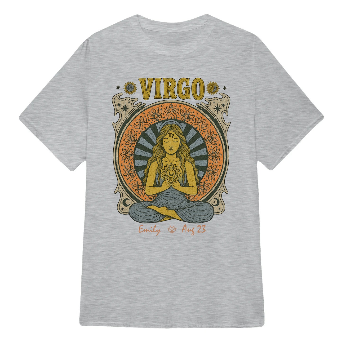 Zodiac Virgo Meditation Mandala Sun and Moon Symbols Yoga Classic Unisex T-Shirt | 5To9Style