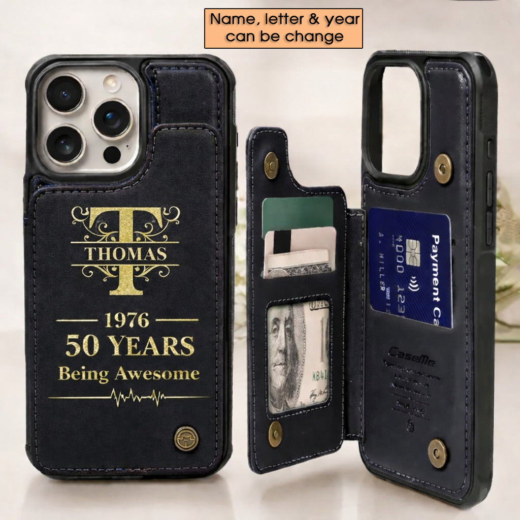 Age personalized name, year, letter for birthday Leather Flip Wallet Phone Case