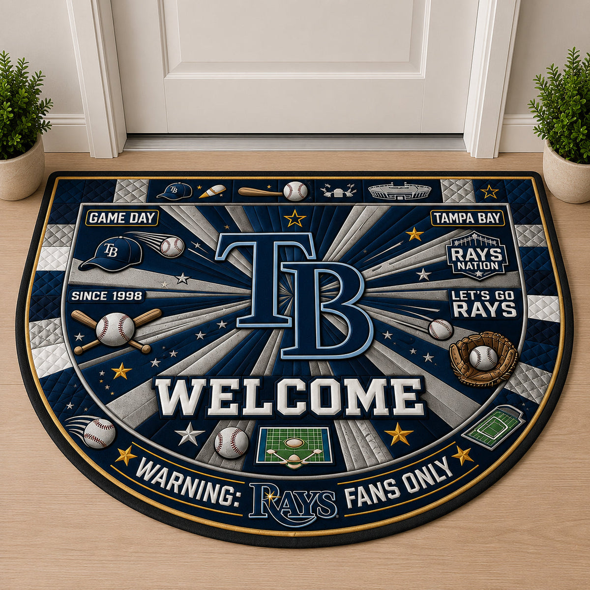Baseball All Teams Custom Quilted Print Premium Welcome Mat Washable Black Border – Personalized Baseball Doormat