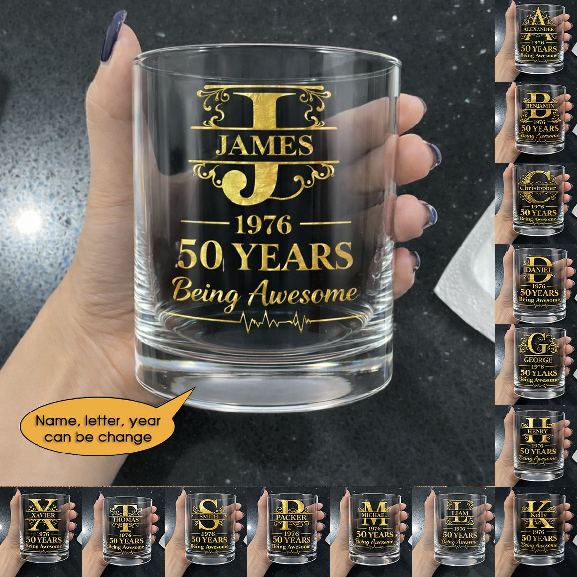 Glass Whiskey Age personalized name, year, letter for birthday Hot Sale
