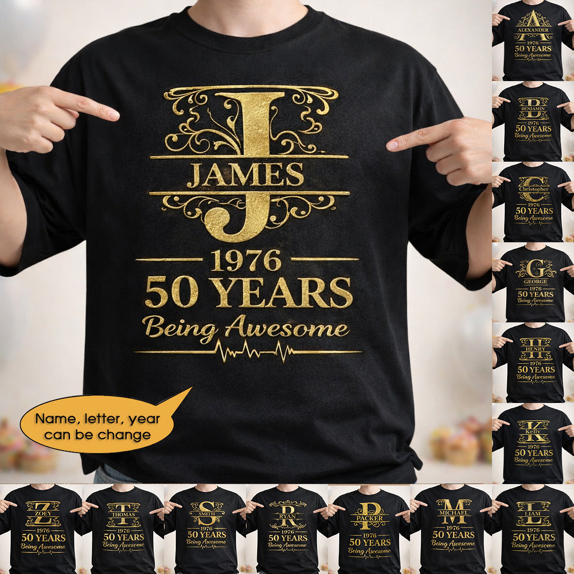 T-Shirt Age personalized name, year, letter for birthday