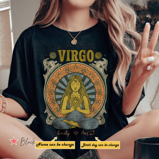 Zodiac Virgo Meditation Mandala Sun and Moon Symbols Yoga Classic Unisex T-Shirt | 5To9Style