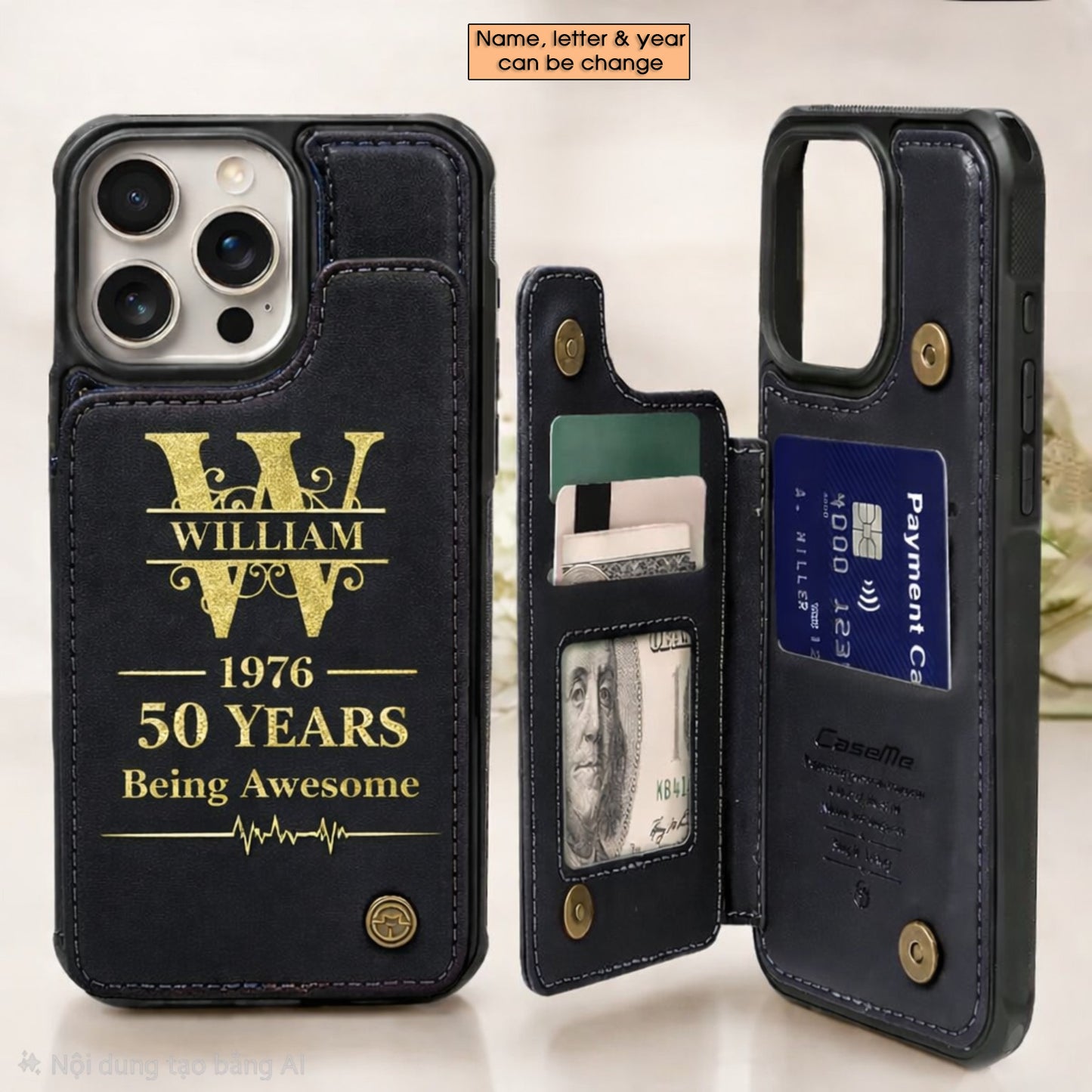 Age personalized name, year, letter for birthday Leather Flip Wallet Phone Case