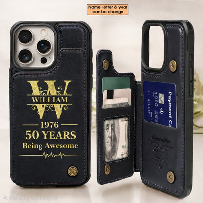 Age personalized name, year, letter for birthday Leather Flip Wallet Phone Case