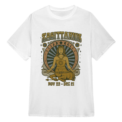 Sagittarius Zodiac Meditation Moon Phase Yoga Classic Unisex T-Shirt | 5To9Style