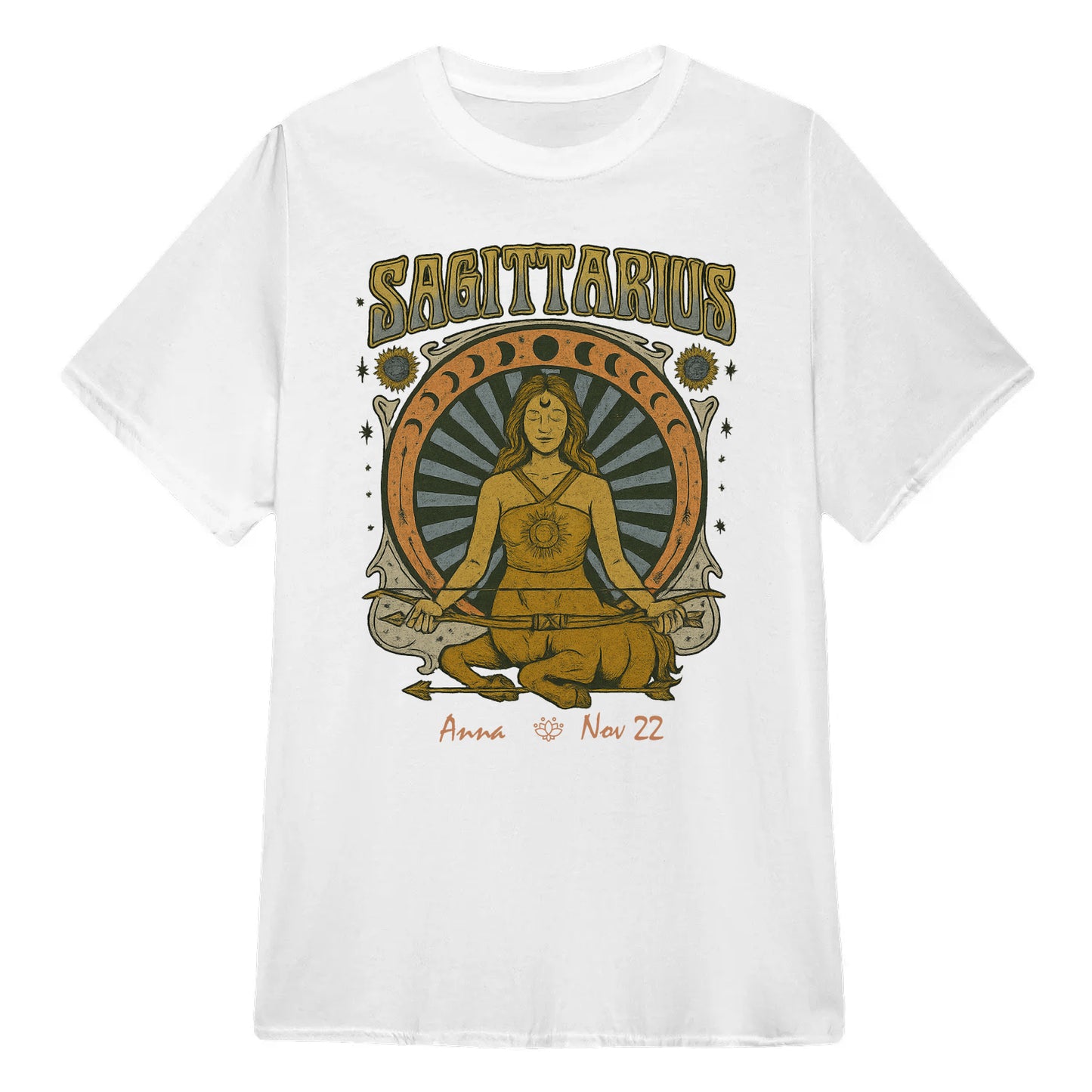 Zodiac Sagittarius Meditation Mandala Sun and Moon Symbols Yoga Classic Unisex T-Shirt | 5To9Style