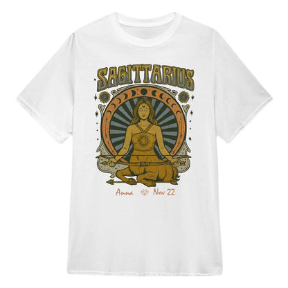 Zodiac Sagittarius Meditation Mandala Sun and Moon Symbols Yoga Classic Unisex T-Shirt | 5To9Style