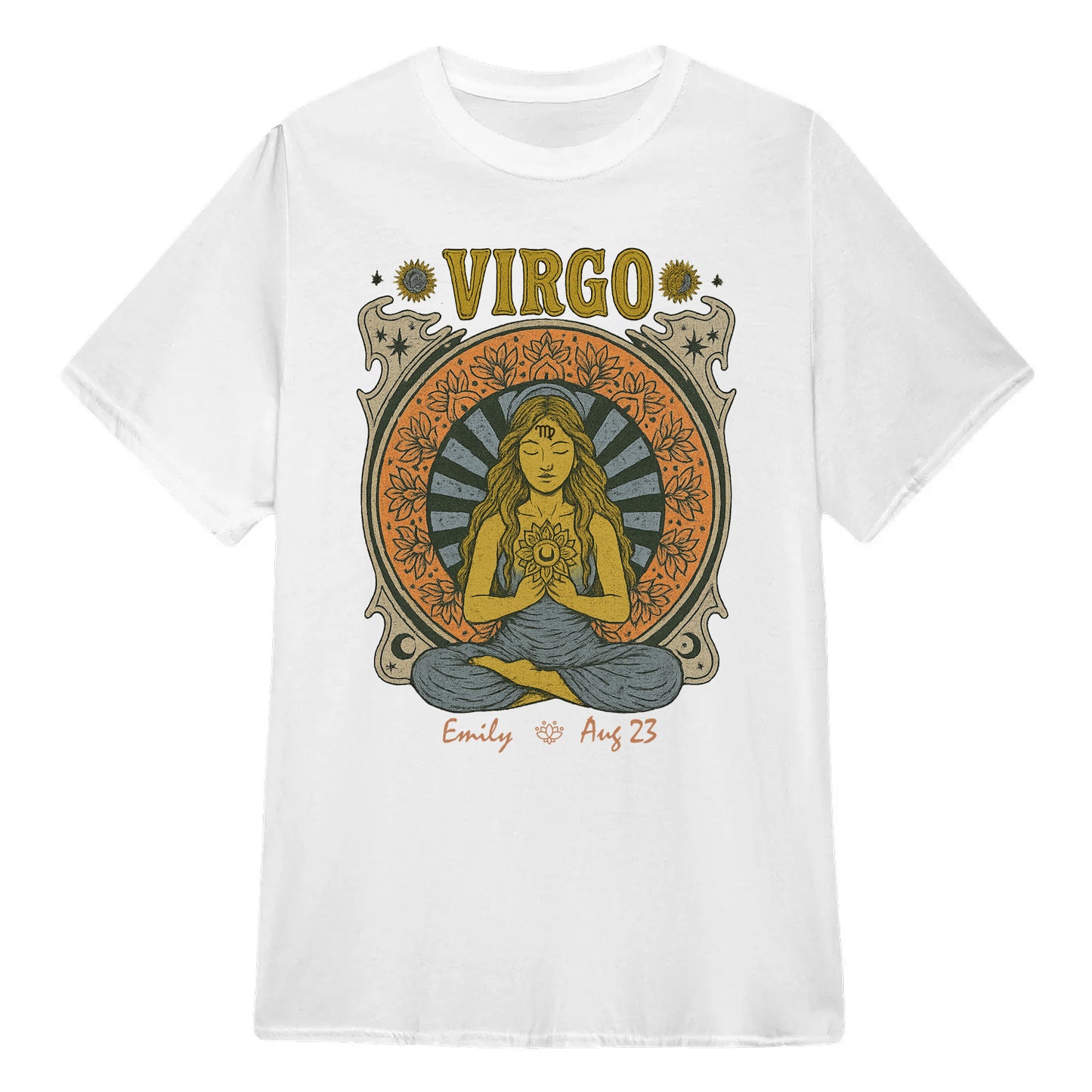 Zodiac Virgo Meditation Mandala Sun and Moon Symbols Yoga Classic Unisex T-Shirt | 5To9Style