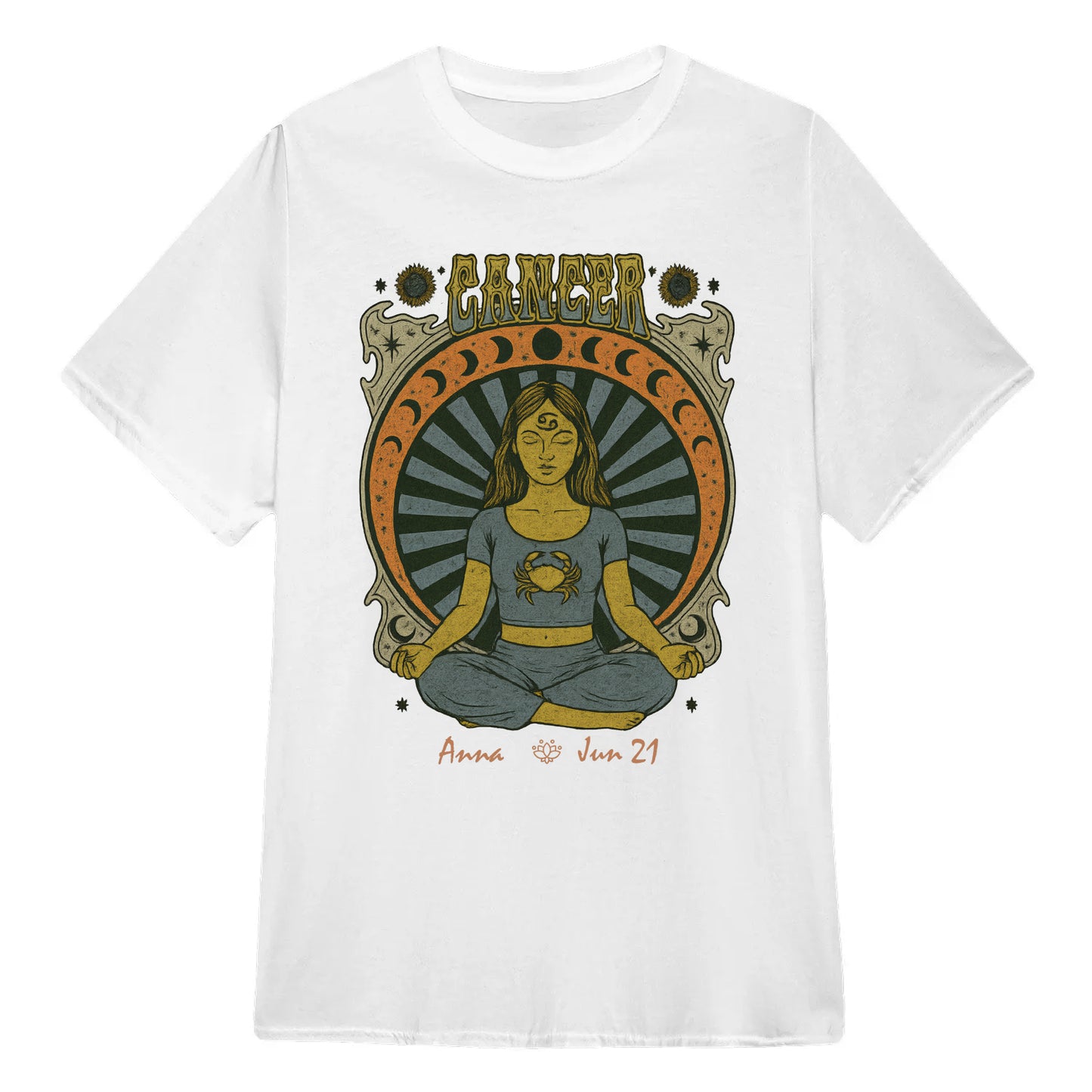 Zodiac Cancer Meditation Mandala Sun and Moon Symbols Yoga Classic Unisex T-Shirt | 5To9Style