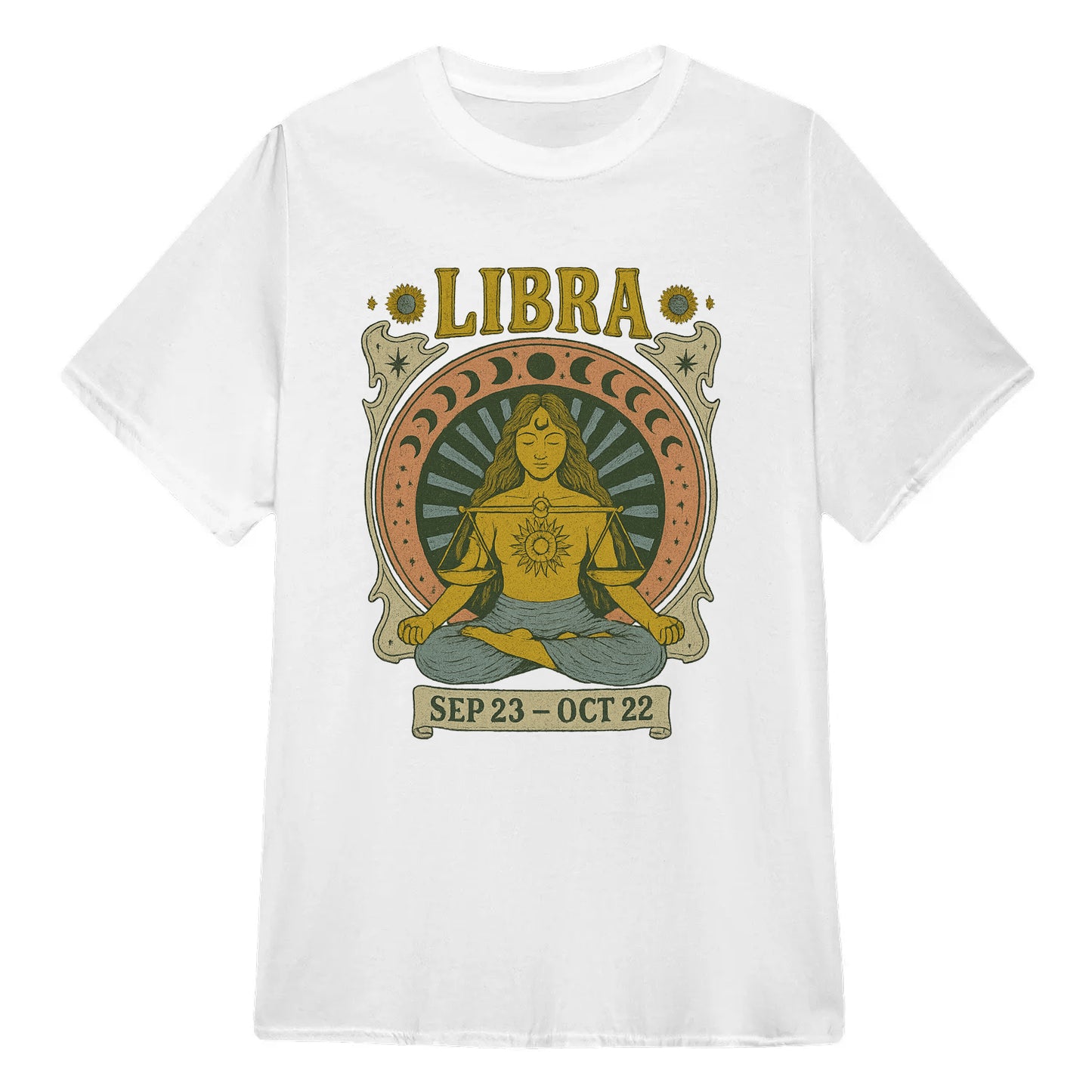 Libra Zodiac Meditation Moon Phase Yoga Classic Unisex T-Shirt | 5To9Style