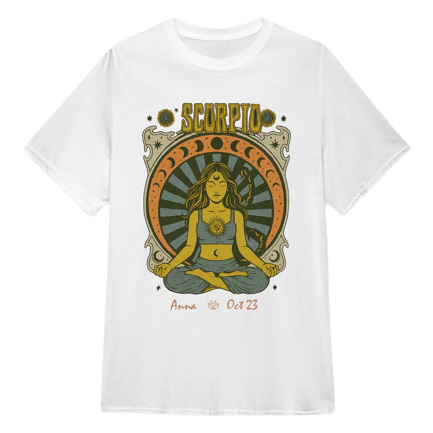 Zodiac Scorpio Meditation Mandala Sun and Moon Symbols Yoga Classic Unisex T-Shirt | 5To9Style