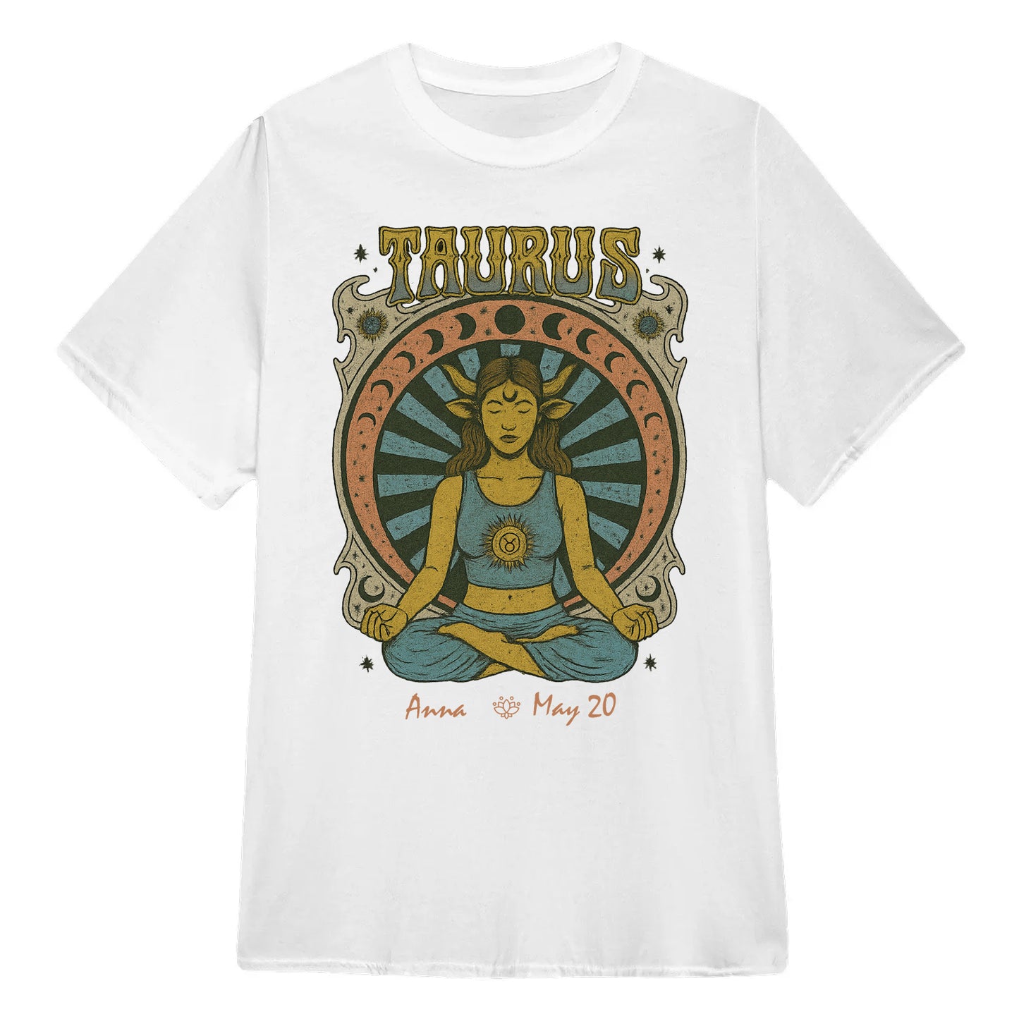 Zodiac Taurus Meditation Mandala Sun and Moon Symbols Yoga Classic Unisex T-Shirt | 5To9Style