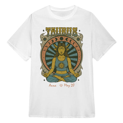 Zodiac Taurus Meditation Mandala Sun and Moon Symbols Yoga Classic Unisex T-Shirt | 5To9Style