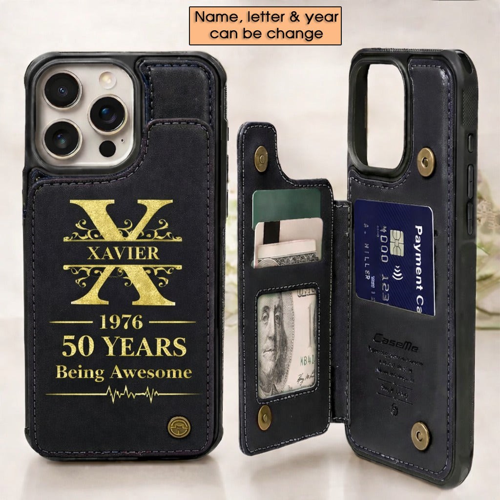 Age personalized name, year, letter for birthday Leather Flip Wallet Phone Case