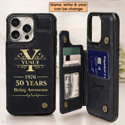 Age personalized name, year, letter for birthday Leather Flip Wallet Phone Case