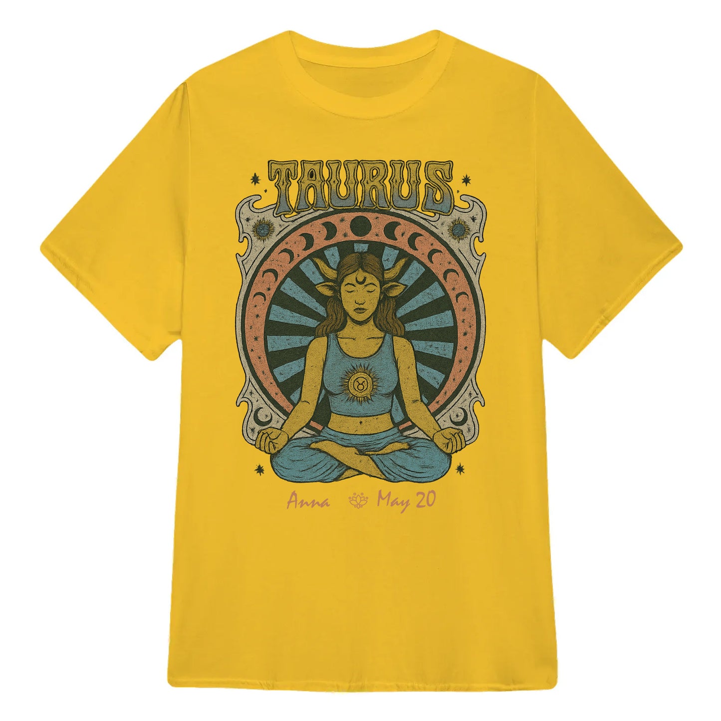 Zodiac Taurus Meditation Mandala Sun and Moon Symbols Yoga Classic Unisex T-Shirt | 5To9Style