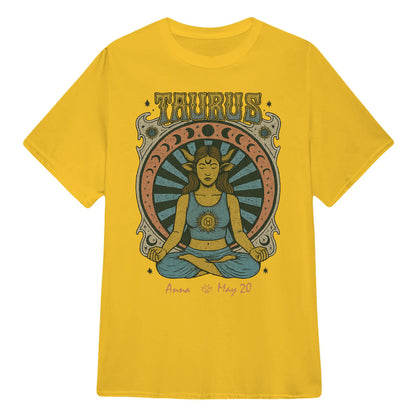 Zodiac Taurus Meditation Mandala Sun and Moon Symbols Yoga Classic Unisex T-Shirt | 5To9Style