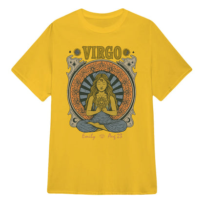 Zodiac Virgo Meditation Mandala Sun and Moon Symbols Yoga Classic Unisex T-Shirt | 5To9Style