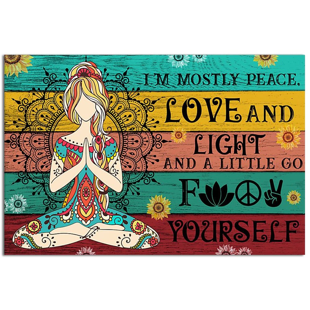 Yoga Love Peace I'm Mostly Peace - Horizontal Poster - 5to9style