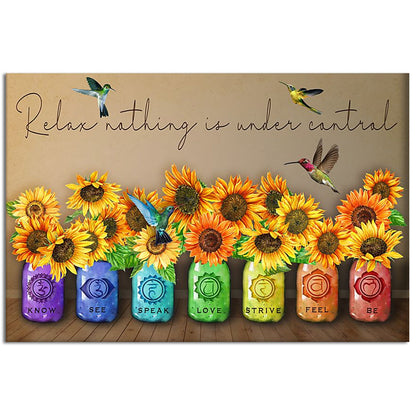 Yoga Love Peace Sunflower Hummingbird - Horizontal Poster - 5to9style